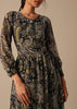 Black Printed Kurta in Chiffon With Belt