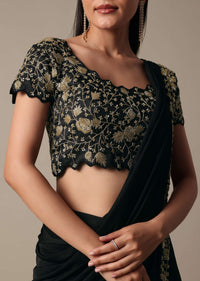Black Ready Pleated Saree With Embellished Blouse