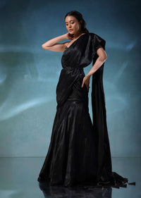Black Ready To Wear Lehenga Saree In Lycra With Mesh Blouse