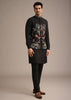 Black Resham Embroidered Jacket And Kurta Set In Silk