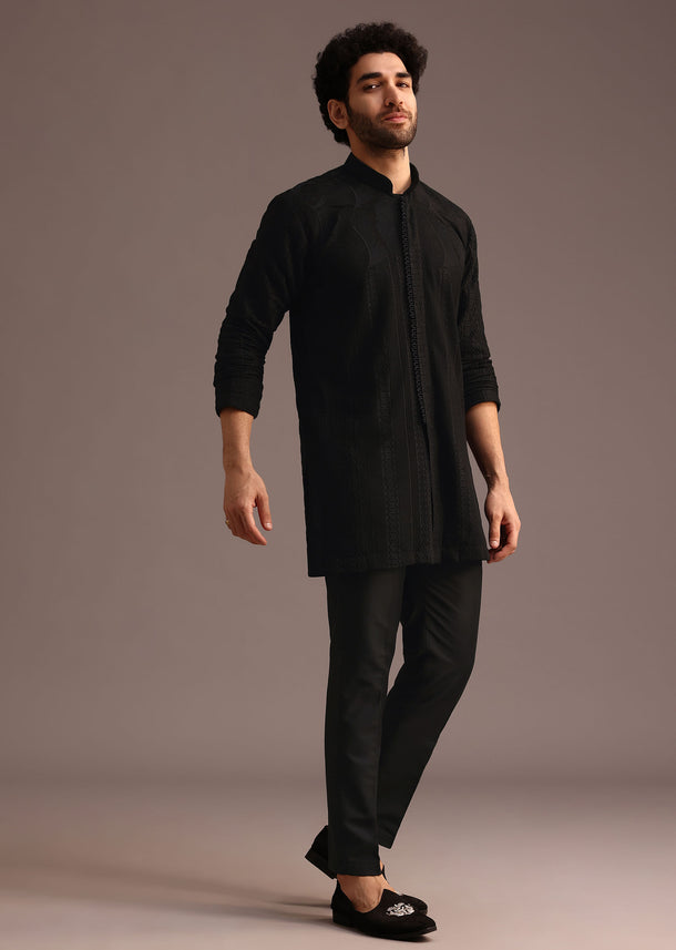 Black Resham Embroidered Kurta Pant Set