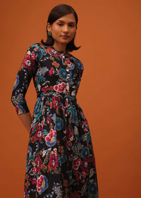 Black Santoon Kurti With Multicolor Floral Print