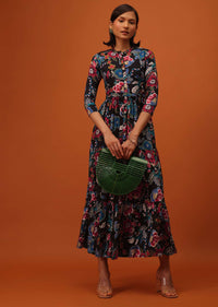 Black Santoon Kurti With Multicolor Floral Print