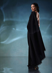 Black Saree In Pleated-Knit Fabric With A Heavily Embroidered Blouse