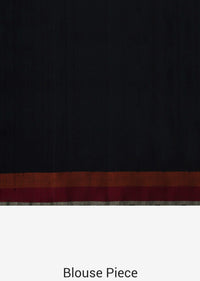 Black saree in silk beautified in weaved embroidery only on Kalki