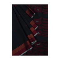 Black saree in silk beautified in weaved embroidery only on Kalki