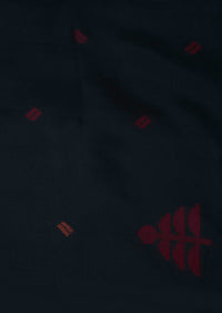 Black saree in silk beautified in weaved embroidery only on Kalki