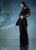 Black Satin Polyester Crush Saree With Mesh Blouse