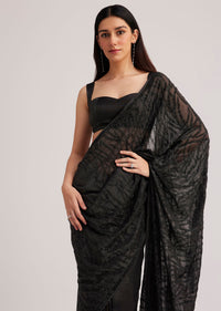 Black Satin Saree With Overall Stone Embellishment