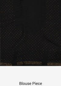 Black satin silk saree with unstitched blouse adorn in kundan embroidery work only on Kalki