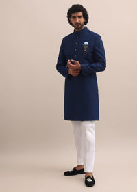 Blue Self Embroidered Sherwani For Men