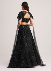 Black Sequin Embellished Lehenga Choli Set With Cape
