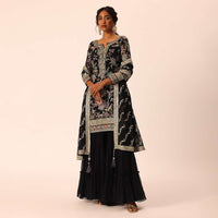 Black Sequin Embroidered Kurta Sharara Set