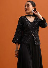 Black Sequins Palazzo Set With Dupatta