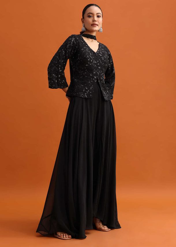 Black Sequins Palazzo Set With Dupatta