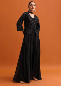 Black Sequins Palazzo Set With Dupatta