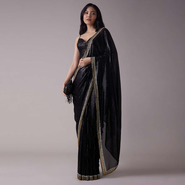 Black Sequins Saree With An Embellished Border