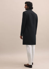 Black Sherwani With Intricate Embroidered Collar For Men