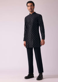 Black Shimmery Indowestern With Cut Work