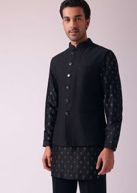 Black Shimmery Indowestern With Cut Work