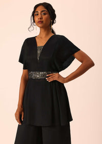 Black Short Kurta And Palazzo Set With Sequin Work