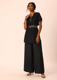 Black Short Kurta And Palazzo Set With Sequin Work