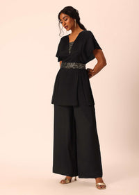 Black Short Kurta And Palazzo Set With Sequin Work