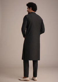 Black Silk Blend Pintuck Kurta Jacket Set