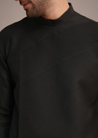 Black Silk Blend Pintuck Kurta Jacket Set
