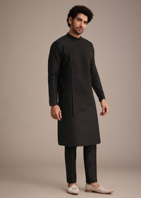 Black Silk Blend Pintuck Kurta Jacket Set