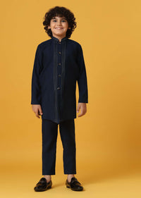 Black Silk Embroidered Sherwani Set for Boys