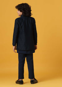 Black Silk Embroidered Sherwani Set for Boys