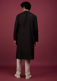 Black Silk Kurta Set In Mirror Work On Yoke