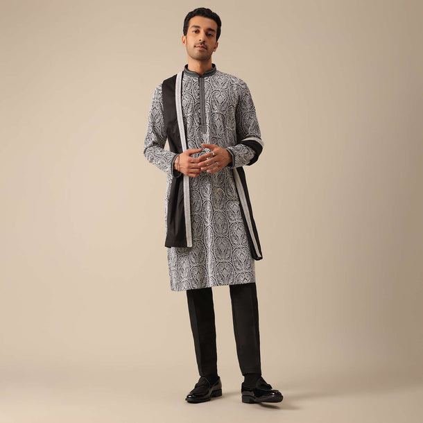 Black Silk Kurta Set With Dupatta