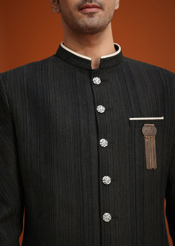 Black Silk Sherwani Set