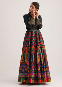 Black Silk Shirt And Skirt Set With Zari And Bead Embellishments
