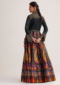 Black Silk Shirt And Skirt Set With Zari And Bead Embellishments