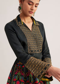 Black Silk Shirt And Skirt Set With Zari And Bead Embellishments