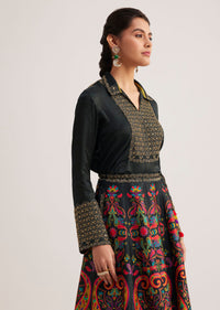 Black Silk Shirt And Skirt Set With Zari And Bead Embellishments