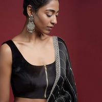 Black Sleeveless Blouse With Front Zip Opening