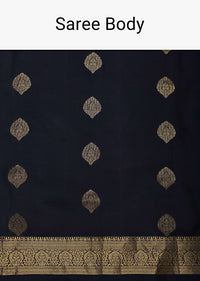 Black South Dharmavaram Silk Saree With Antique Zari Woven Motifs And Unstitched Blouse Fabric