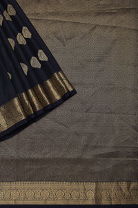 Black South Dharmavaram Silk Saree With Antique Zari Woven Motifs And Unstitched Blouse Fabric