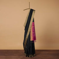 Black South Silk Saree With Patola Ikat Pallu And Unstitched Blouse Piece