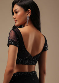 Black Stone And Beads Embellished Net Saree