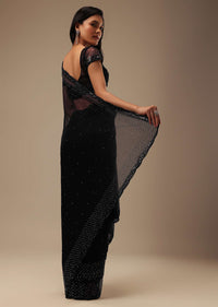 Black Stone And Beads Embellished Net Saree