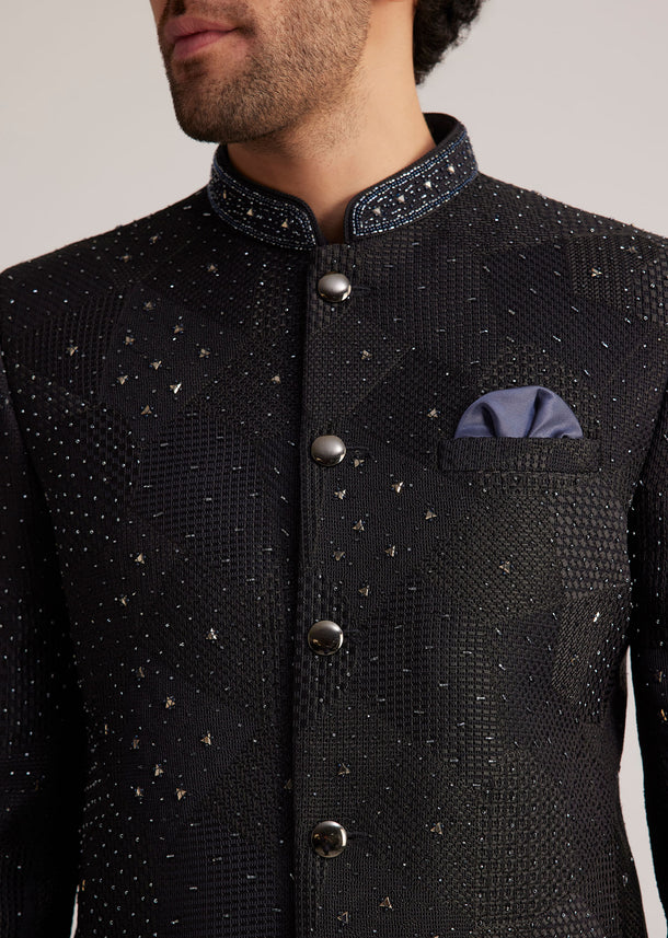 Black Stone Studded Bandhgala Suit