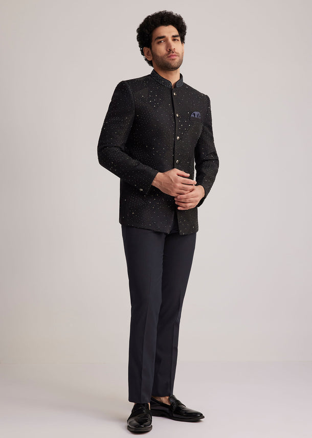 Black Stone Studded Bandhgala Suit