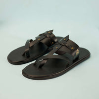 Black Strappy Slides For Men In Leather With Buttons