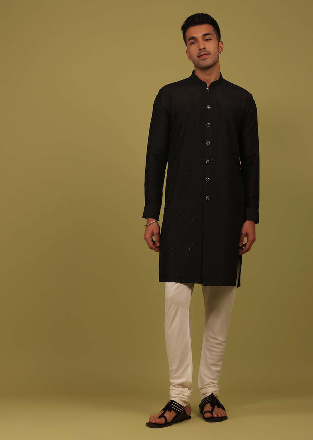 Black Striped Art Silk Kurta