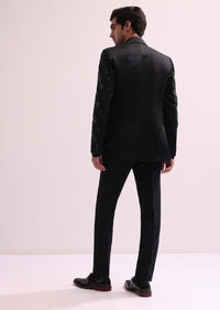 Black Stylized Cut Lapel Tuxedo With Shirt And Pants